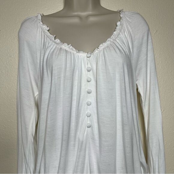 Old Navy Boho Ruffle Neck Long Sleeve Peplum Cream Rayon Shirt Women Medium - Picture 3 of 16